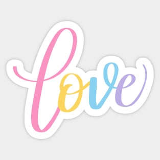 Love Modern Calligraphy HandLettering in Rainbow Colors Sticker